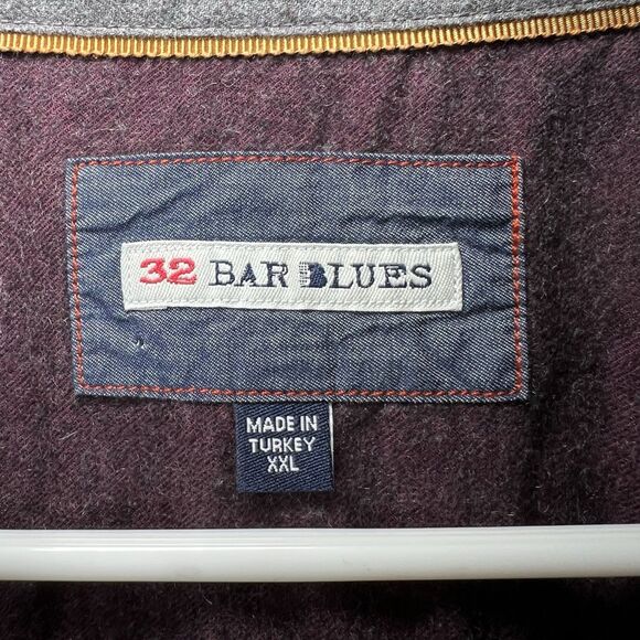 32 Bar Blues Button Down Flannel Shirt Mens Size XXL 2XL Maroon Cotton Cashmere - Picture 9 of 13